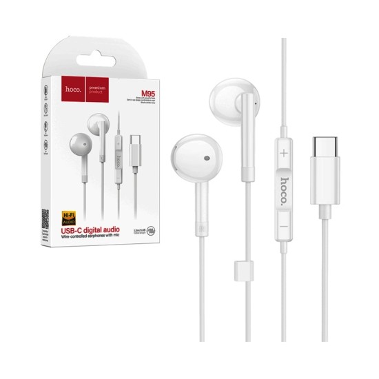 Hoco Digital Wired Earphones M95 with Microphone Type-C White